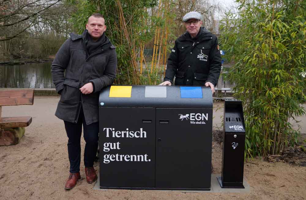 Sammelbehälter zur Mülltrennung im Zoo Krefeld