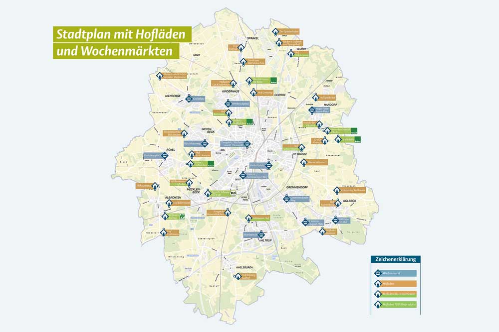 Stadtplan zu Hofläden und Wochenmärkten