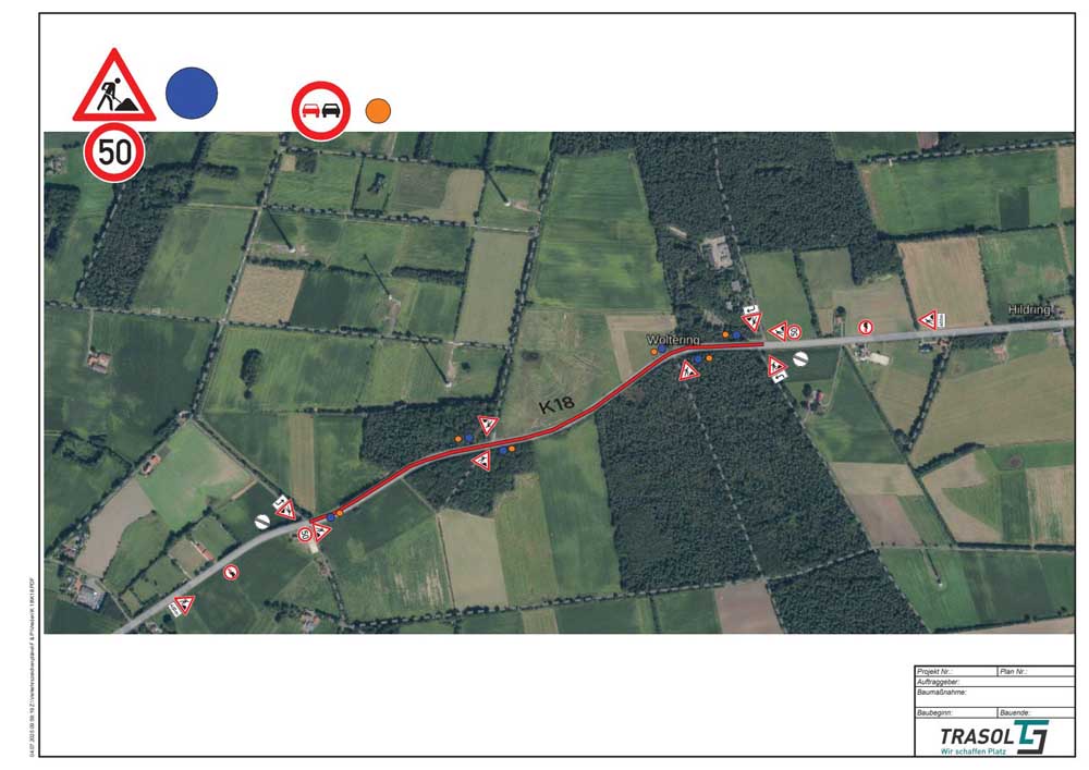 Karte der Arbeiten des dritten Bauabschnittes für den neuen Radweg an der Kreisstraße K 18