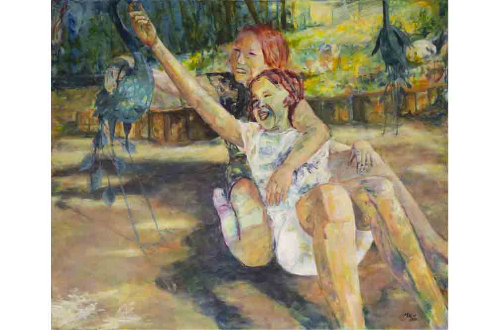 Claudia Marx, Zu Besuch, Acryl auf Leinwand, 100x120 cm