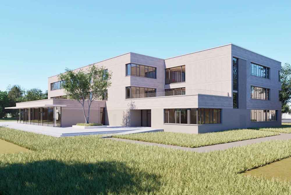 Die Rückseite des geplanten Neubaus der Lindenauschule