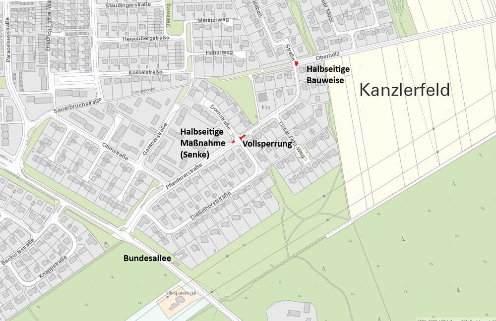 Karte Straßenreparatur im Kanzlerfeld