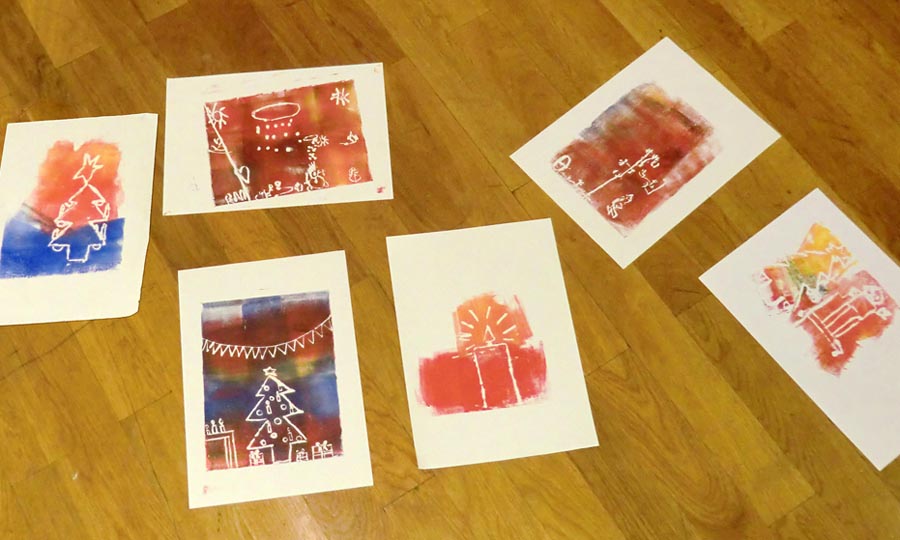 Selbstgedruckte Weihnachtskarten aus der Druckwerkstatt im Stadtmuseum Münster