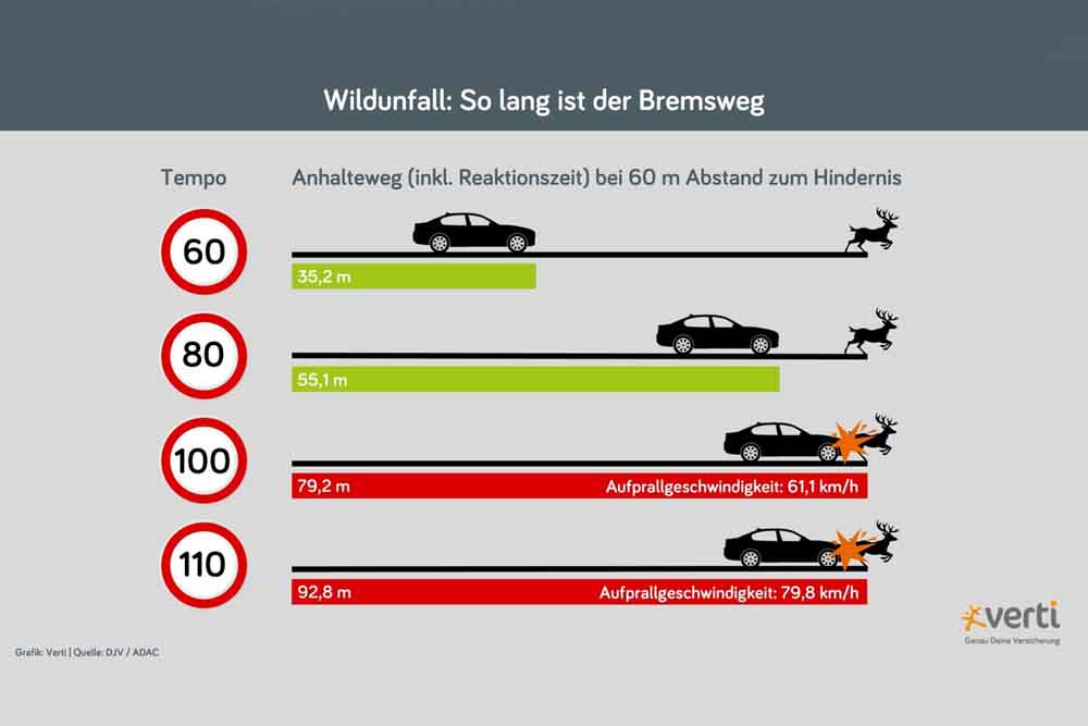 Grafik mit Angaben über Bremswege
