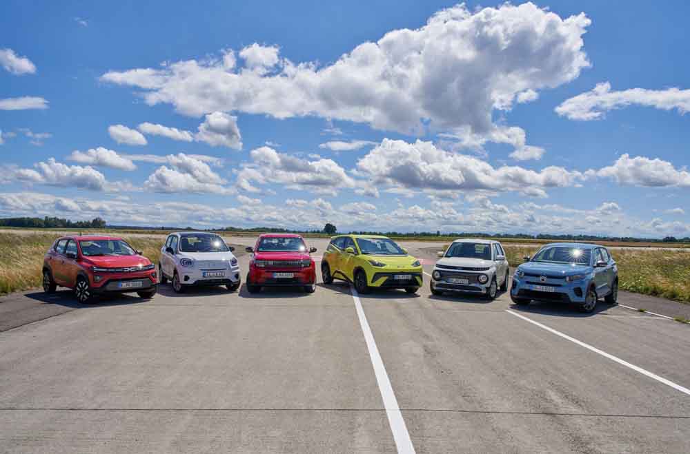 Im ADAC Vergleichstest: Dacia Spring Electric 65 Expression, Leapmotor T03, Fiat Grande Panda Electric RED, BYD Dolphin Surf Boost, Hyundai Inster Select und Citroën e-C3 You