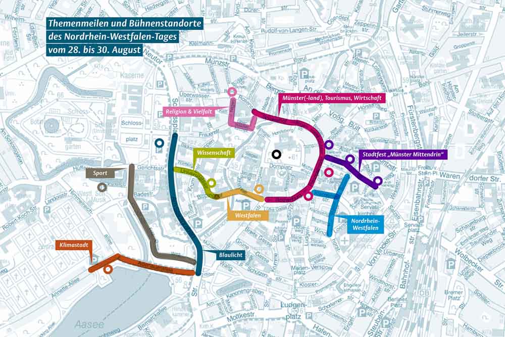 Skizze Themenmeilen und Bühnenstandorte des Nordrhein-Westfalen-Tages