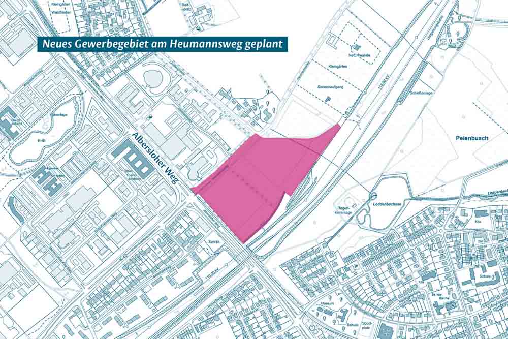 Karte des neuen Gewerbegebiets am Heumannsweg
