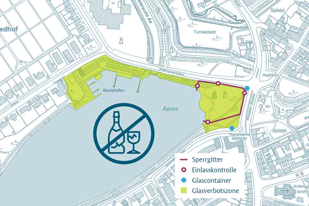 Skizze zum Glasverbot am Aasee