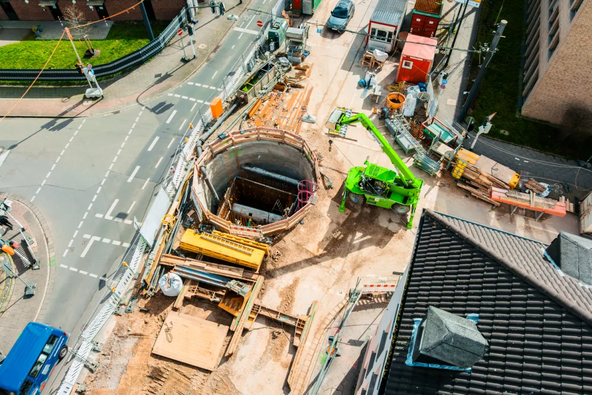 Luftbild der Kanalbauarbeiten