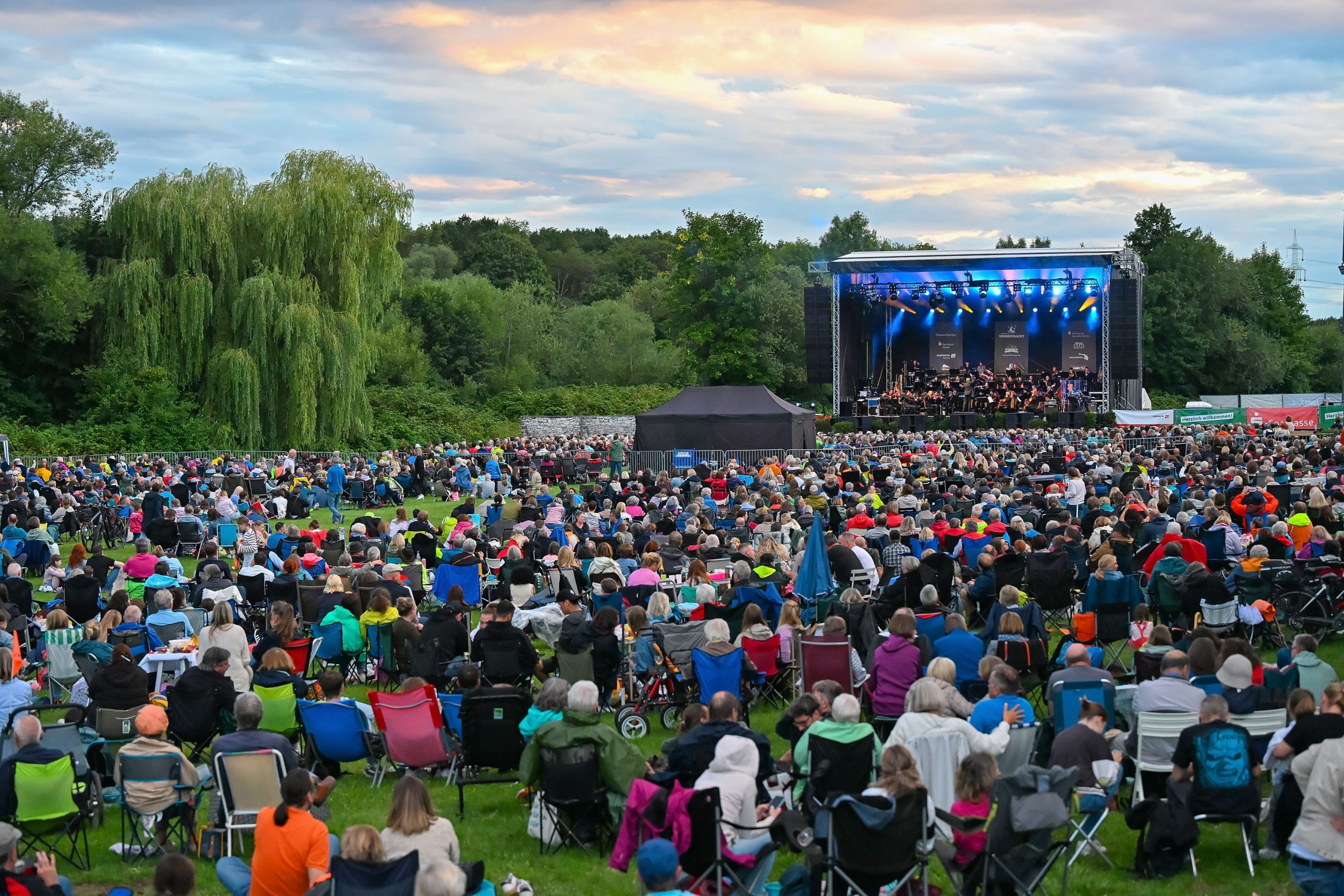 Konzert mit vielen Zuschauern auf den Mainwiesen bei Schloss Phillipsruhe