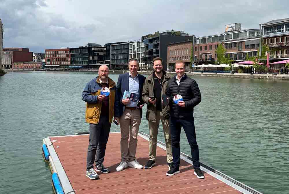 Henning Fischer (Wirtschaftsförderung Münster), Tobias Arend (VR Bank Westfalen-Lippe), Maximilian Besting (mySPOT) und Christian Tebel (Stadt Münster)