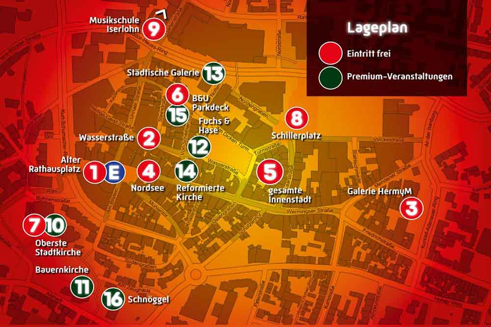 Lageplan der Spielorte in der Innenstadt
