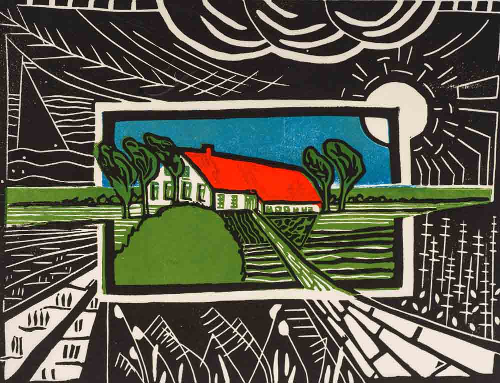 Ida Oelke, Bauernhaus, 1996, Farbholzschnitt, 23 x 30 cm