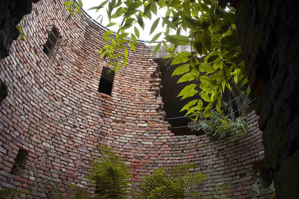 Blick auf die Innenwand des Zwingers