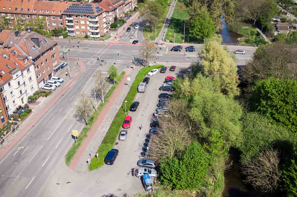 Luftbild des Bereichs, an dem das neue Regenwasserpumpwerk entsteht