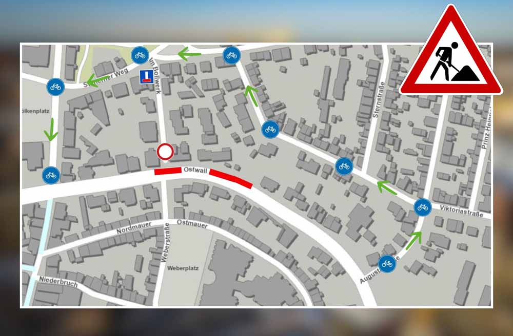 Karte des betroffenen Bereichs mit Verkehrsführung