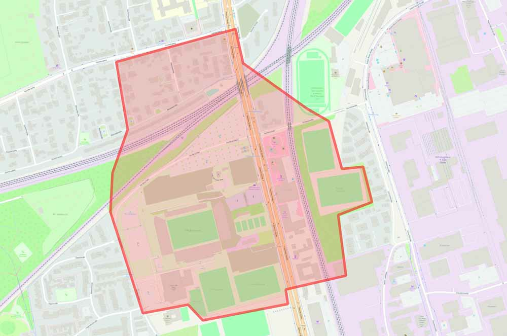 Karte des Evakuierungsgebiets am LVM-Preußenstadion