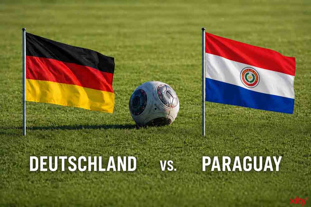 Fußball auf Rasen mit Flaggen der Länder