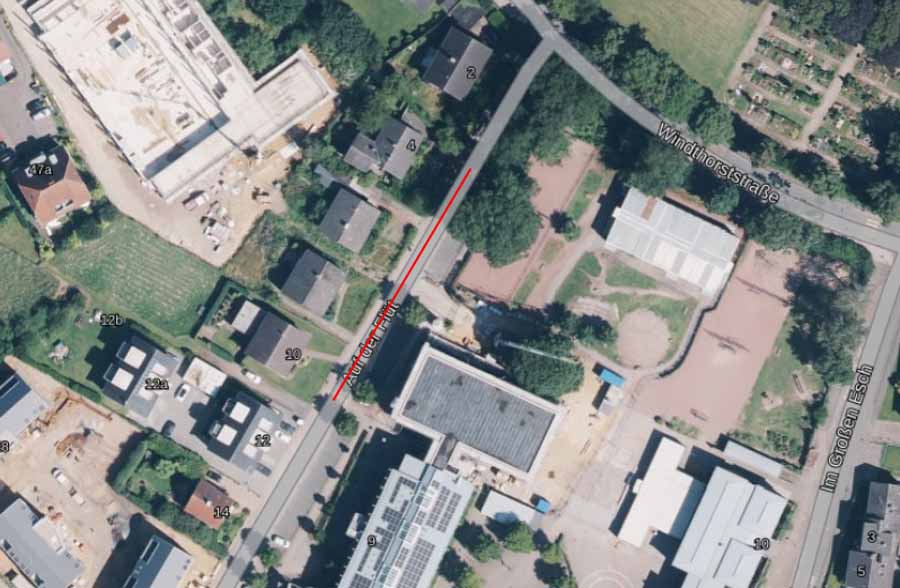 Luftbild des betroffenen Bereichs samt Markierung der Sperrung