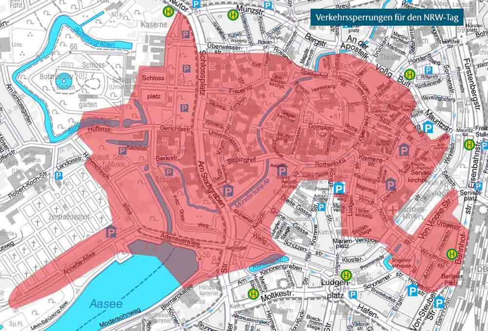 Karte: Verkehrssperrungen für den Nordrhein-Westfalen-Tag