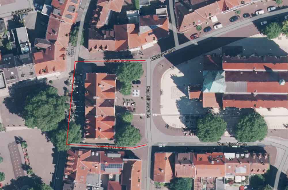Luftbild des betroffenen Bereichs samt Markierung der Sperrung