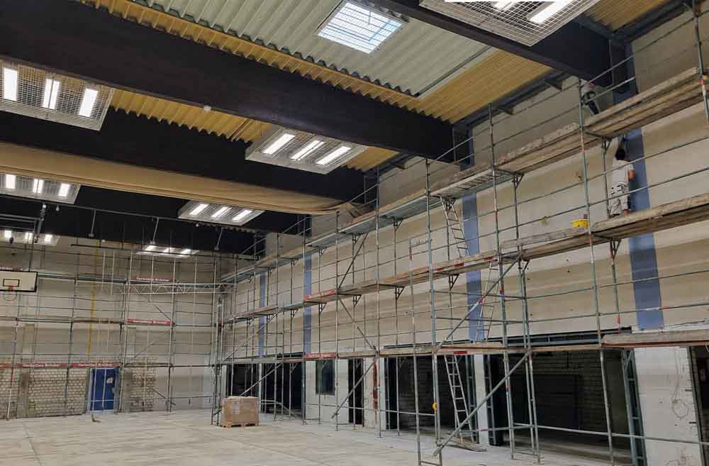 Bauarbeiten in der Sporthalle der Gesamtschule Espenstraße