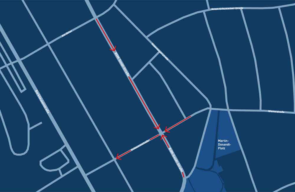 Karte mit Bereich des Verkehrsversuchs
