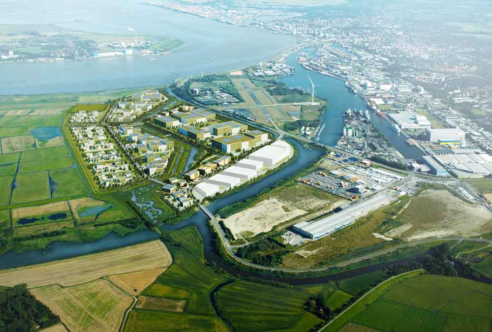 Visualisierung: So soll das 150 Hektar große Gewerbegebiet LUNEDELTA im Süden Bremerhavens einmal aussehen