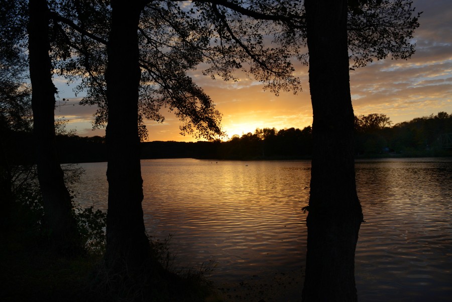 Blick auf einen See am Abend