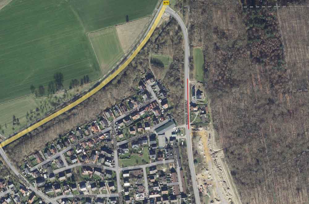 Luftbild des betroffenen Bereichs samt Sperrung