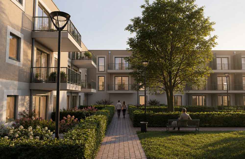 Visualisierung neuer Wohnungen an der Roxeler Straße - Innenhof