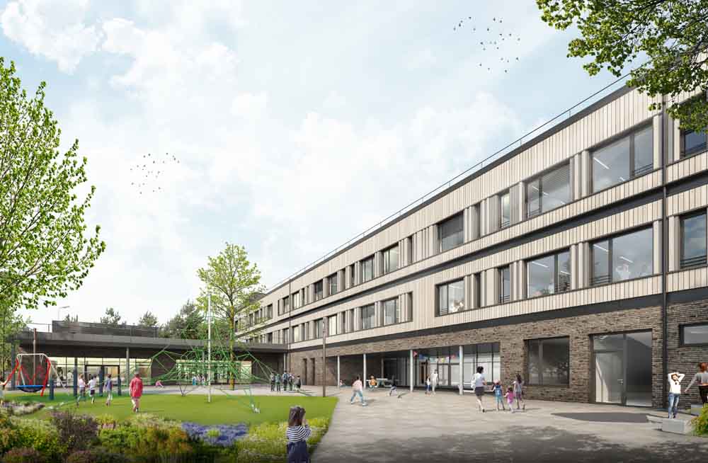 Visualisierung des Neubaus der Matthias-Claudius-Schule