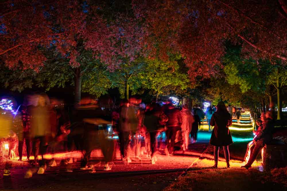 Menschen bestaunen Beleuchtung im Gesundheitspark Speckenbüttel