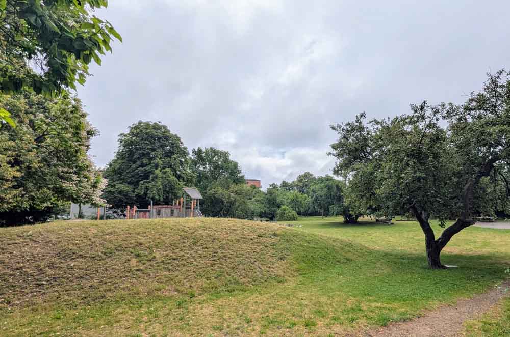 Blick auf den Spielplatz und das umliegende Gelände